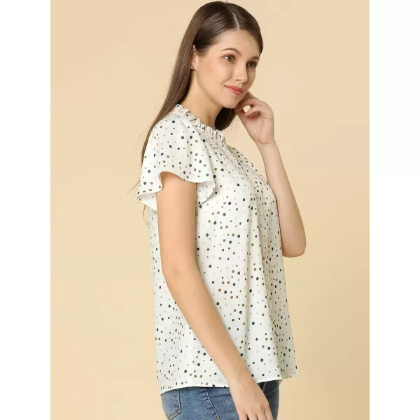 Allegra K Women's Ruffle Summer Dots Print 1950s Retro Short Sleeve Button Down Blouse Top