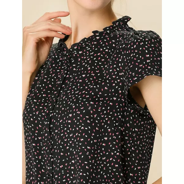 Allegra K Women's Ruffle Summer Dots Print 1950s Retro Short Sleeve Button Down Blouse Top