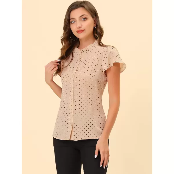 Allegra K Women's Ruffle Summer Dots Print 1950s Retro Short Sleeve Button Down Blouse Top