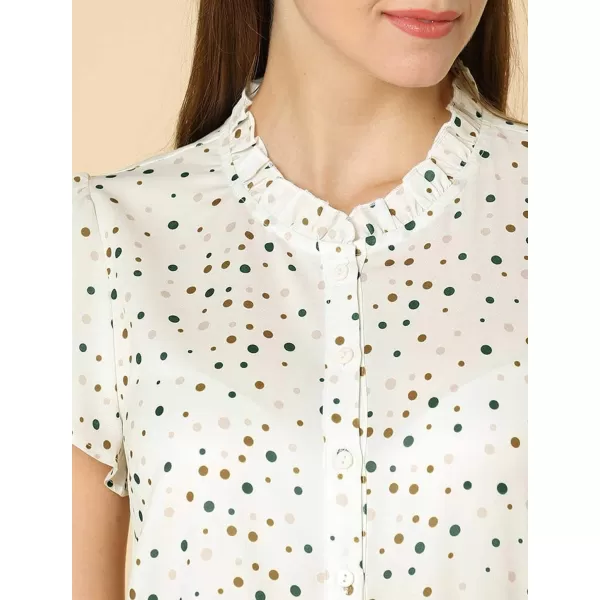 Allegra K Women's Ruffle Summer Dots Print 1950s Retro Short Sleeve Button Down Blouse Top