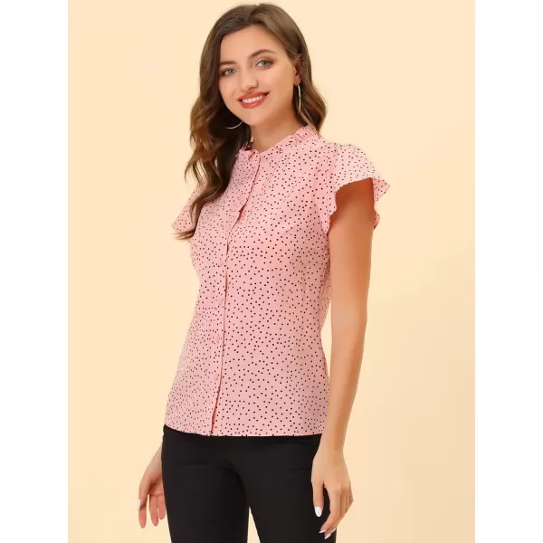 Allegra K Women's Ruffle Summer Dots Print 1950s Retro Short Sleeve Button Down Blouse Top