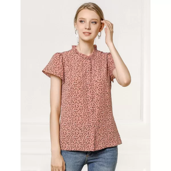 Allegra K Women's Ruffle Summer Dots Print 1950s Retro Short Sleeve Button Down Blouse Top