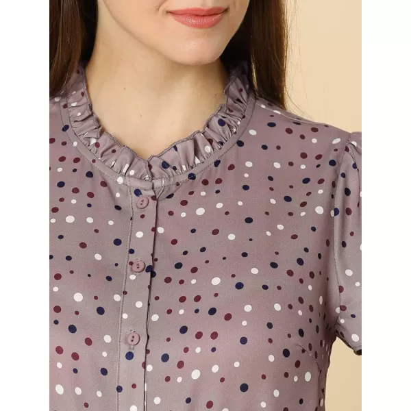 Allegra K Women's Ruffle Summer Dots Print 1950s Retro Short Sleeve Button Down Blouse Top