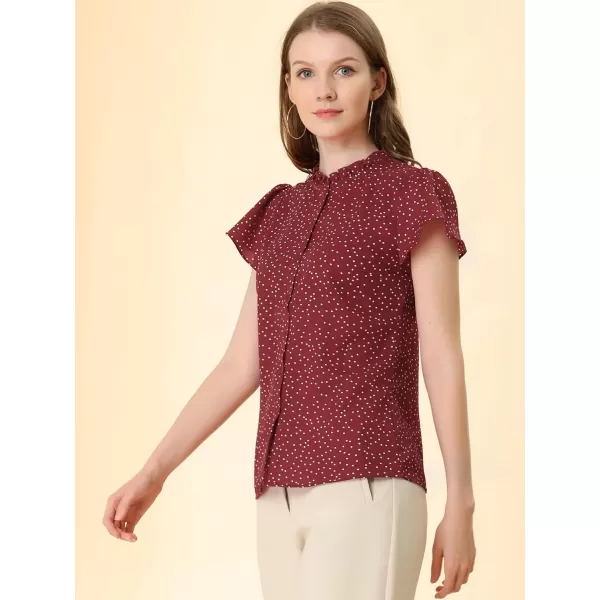 Allegra K Women's Ruffle Summer Dots Print 1950s Retro Short Sleeve Button Down Blouse Top