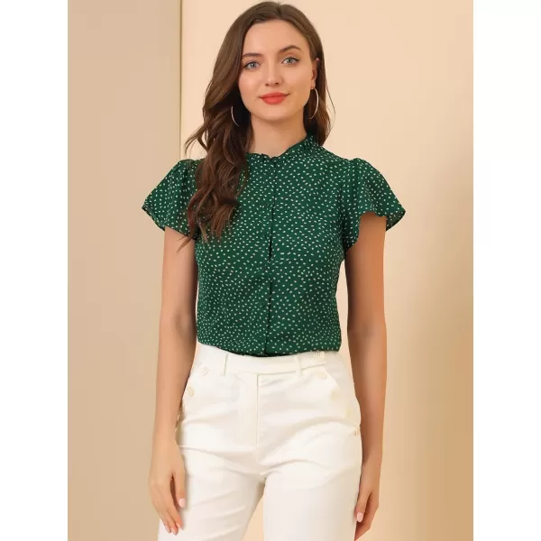 Allegra K Women's Ruffle Summer Dots Print 1950s Retro Short Sleeve Button Down Blouse Top