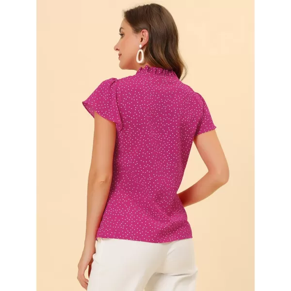 Allegra K Women's Ruffle Summer Dots Print 1950s Retro Short Sleeve Button Down Blouse Top