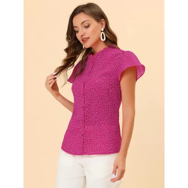 Allegra K Women's Ruffle Summer Dots Print 1950s Retro Short Sleeve Button Down Blouse Top