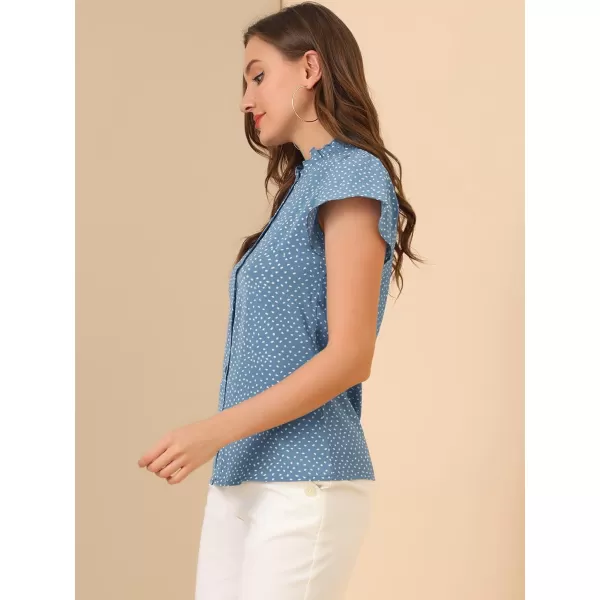 Allegra K Women's Ruffle Summer Dots Print 1950s Retro Short Sleeve Button Down Blouse Top