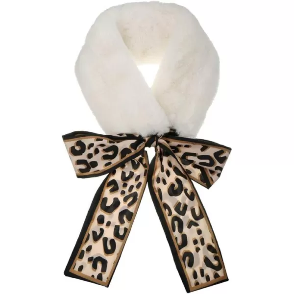 Allegra K Leopard Ribbons Faux Fur Winter Wrap Collar Scarf Plush Neck Scarves Warmer for Women