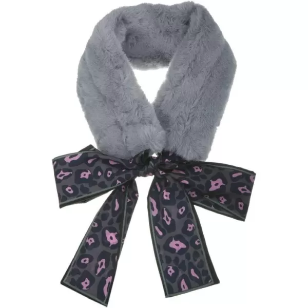 Allegra K Leopard Ribbons Faux Fur Winter Wrap Collar Scarf Plush Neck Scarves Warmer for Women