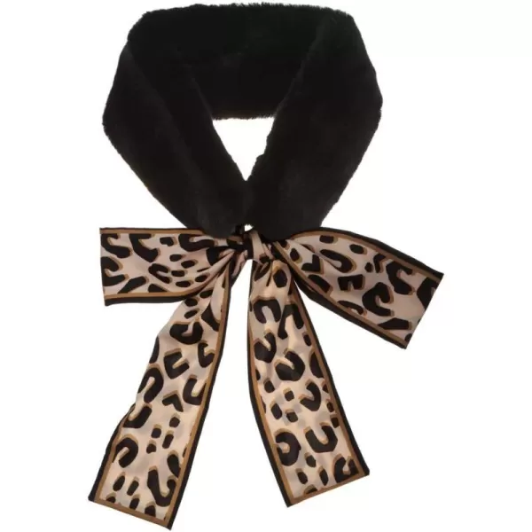 Allegra K Leopard Ribbons Faux Fur Winter Wrap Collar Scarf Plush Neck Scarves Warmer for Women