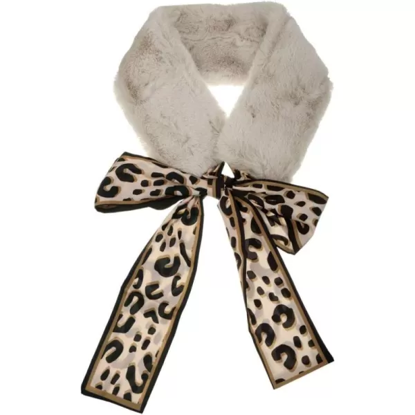 Allegra K Leopard Ribbons Faux Fur Winter Wrap Collar Scarf Plush Neck Scarves Warmer for Women