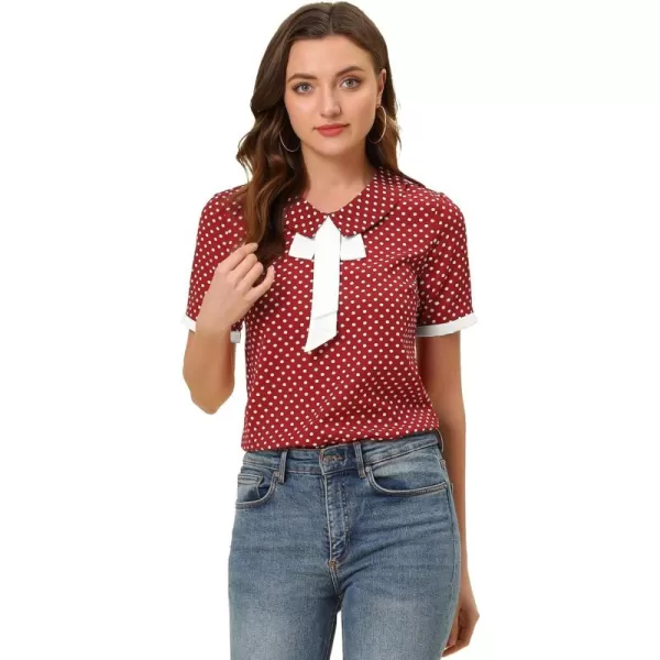 Allegra K Polka Dots Blouse for Women's Contrast Tie Peter Pan Collar Vintage Shirt