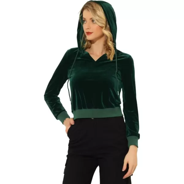 Allegra K Velour Top for Women's Long Sleeve Hoodie Velvet Crop Sweatshirt