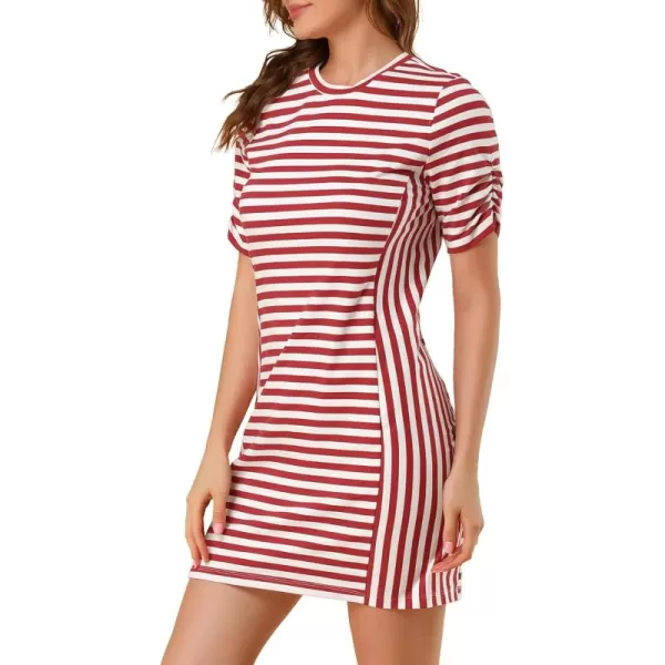 Allegra K Women's Casual Short Sleeve Crew Neck Patchwork Striped T-Shirt Mini Dress