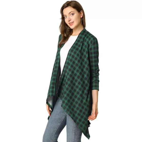 Allegra K Women's Christmas Buffalo Plaid Asymmetric Kimono Open Front Cardigan