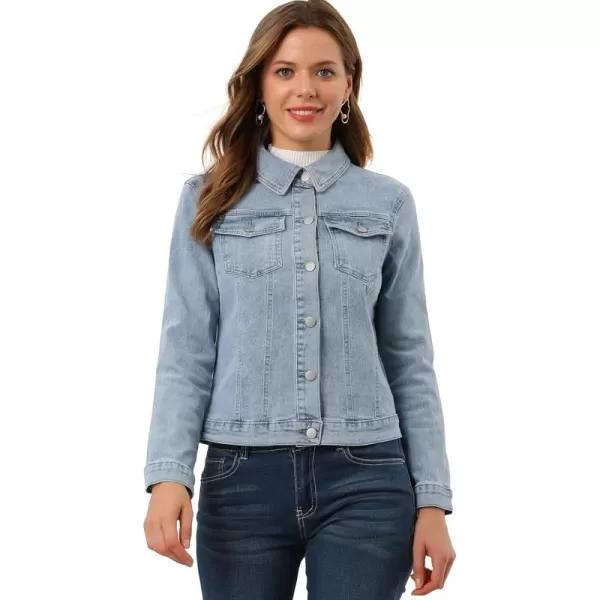 Allegra K Women's Denim Coat Jean Button Front Washed Vintage Jacket