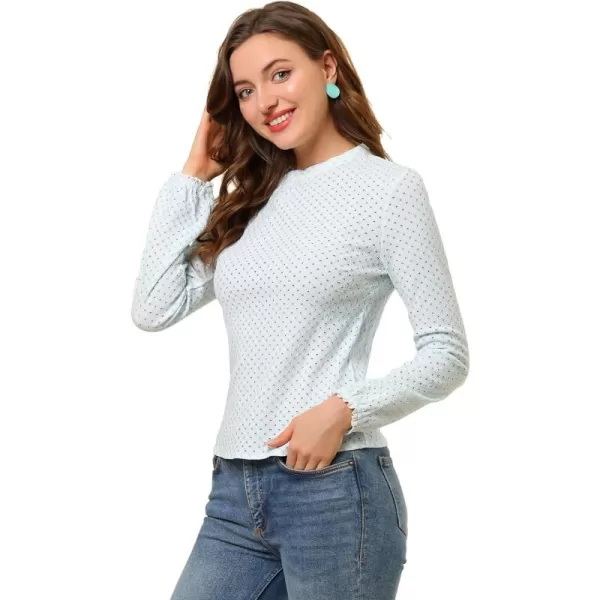 Allegra K Women's Dots Tops Crew Neck Long Sleeves Hollow Out Elegant Blouses