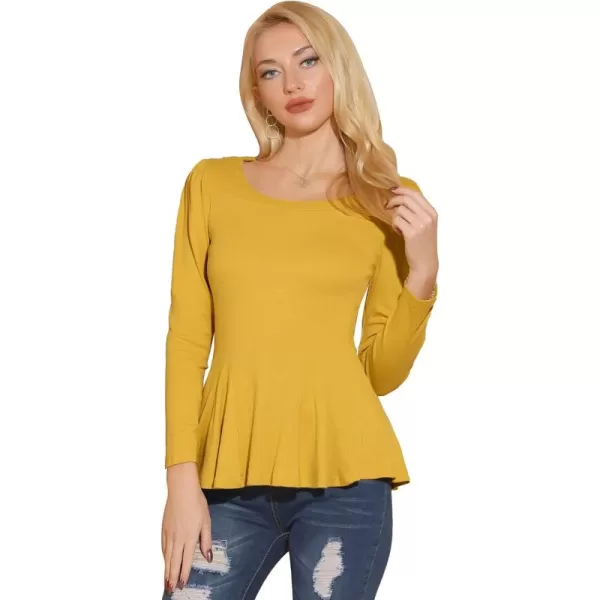 Allegra K Women's Long Sleeves Scoop Neck Casual Peplum Shirt Tops