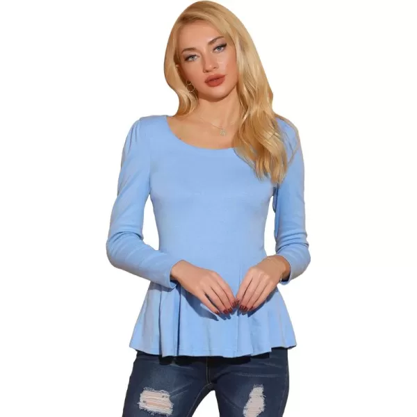 Allegra K Women's Long Sleeves Scoop Neck Casual Peplum Shirt Tops