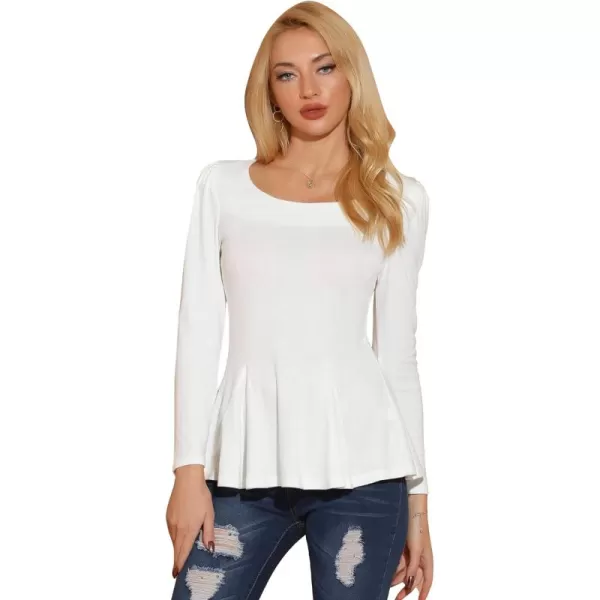 Allegra K Women's Long Sleeves Scoop Neck Casual Peplum Shirt Tops