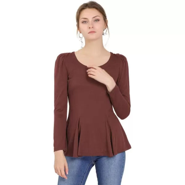 Allegra K Women's Long Sleeves Scoop Neck Casual Peplum Shirt Tops