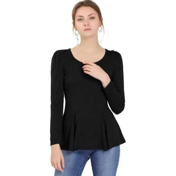 Allegra K Women's Long Sleeves Scoop Neck Casual Peplum Shirt Tops