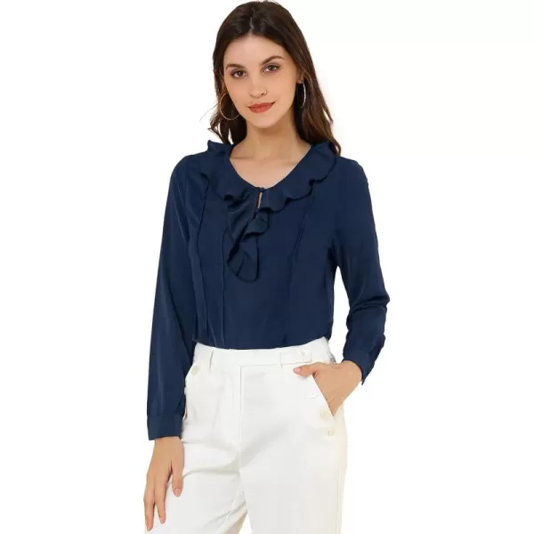 Allegra K Women's Ruffle Neck Chiffon Blouse Business Office Vintage Peasant Top