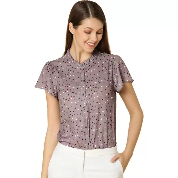 Allegra K Women's Ruffle Summer Dots Print 1950s Retro Short Sleeve Button Down Blouse Top