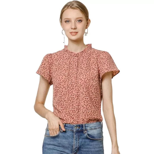 Allegra K Women's Ruffle Summer Dots Print 1950s Retro Short Sleeve Button Down Blouse Top