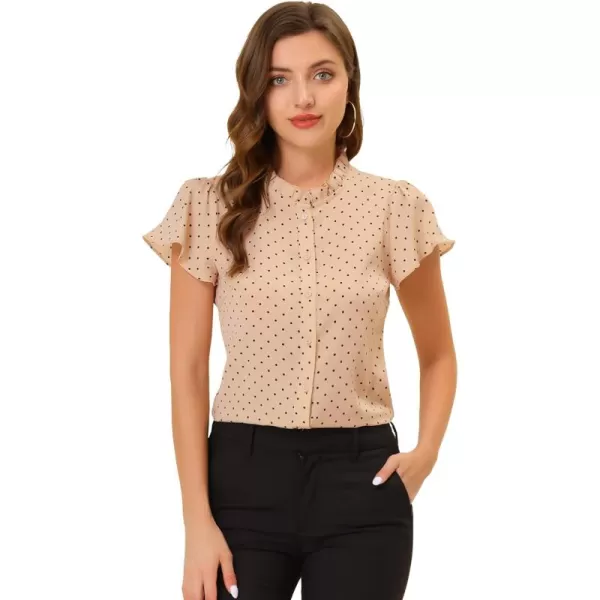 Allegra K Women's Ruffle Summer Dots Print 1950s Retro Short Sleeve Button Down Blouse Top