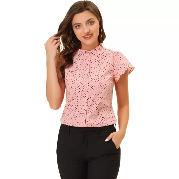 Allegra K Women's Ruffle Summer Dots Print 1950s Retro Short Sleeve Button Down Blouse Top