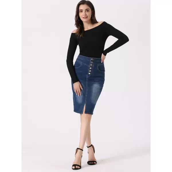 Allegra K Women's Jean Skirts Casual High Waist Split Hem Bodycon Denim Pencil Skirt