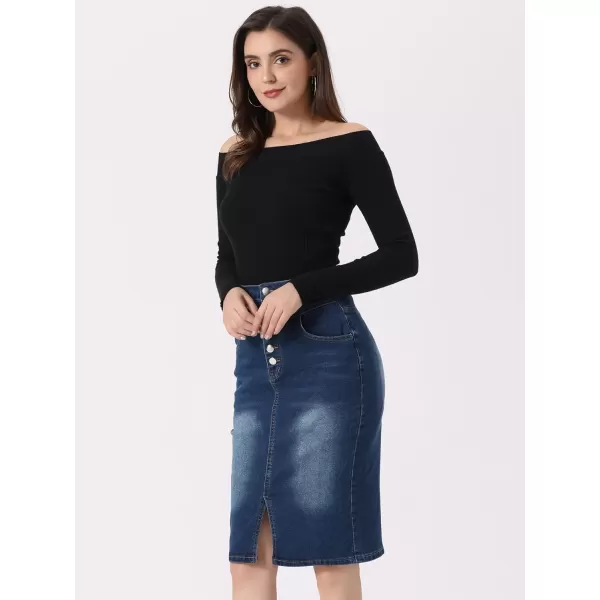 Allegra K Women's Jean Skirts Casual High Waist Split Hem Bodycon Denim Pencil Skirt