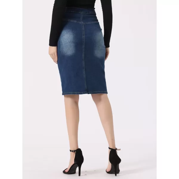 Allegra K Women's Jean Skirts Casual High Waist Split Hem Bodycon Denim Pencil Skirt