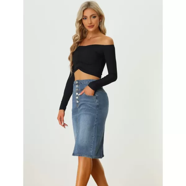 Allegra K Women's Jean Skirts Casual High Waist Split Hem Bodycon Denim Pencil Skirt