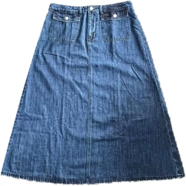 Allegra K Long Jean Skirts for Women's High Waisted Flap Pocket A-Line Vintage Denim Maxi Skirt