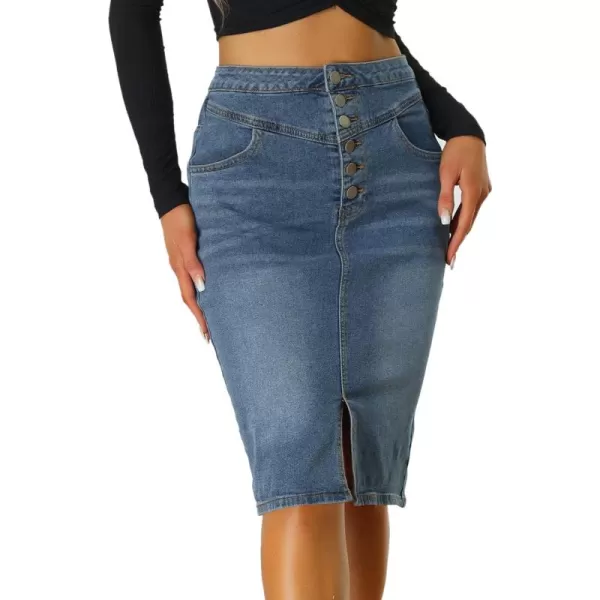 Allegra K Women's Jean Skirts Casual High Waist Split Hem Bodycon Denim Pencil Skirt