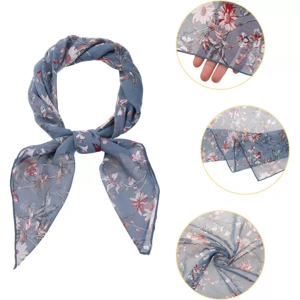 Allegra K Women Chiffon Scarves - 27.6" X27.6" - Floral Print Square Kerchief Neck Scarf Neckerchief