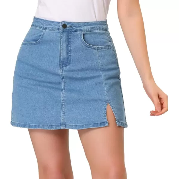 Allegra K Women's High Waist Denim Skirt Side Slit Casual Stretch Short Mini Jean Skirts