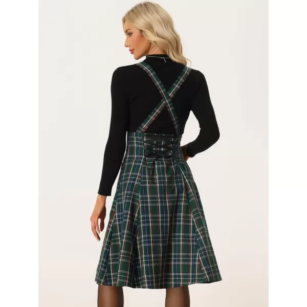 Allegra K Plaid Overall Dress for Women's Tartan Pinafore Suspender Skirt