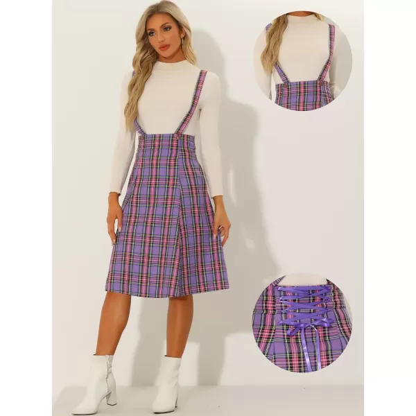 Allegra K Plaid Overall Dress for Women's Tartan Pinafore Suspender Skirt