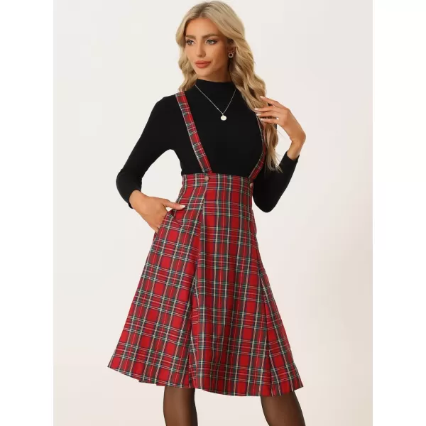 Allegra K Plaid Overall Dress for Women's Tartan Pinafore Suspender Skirt