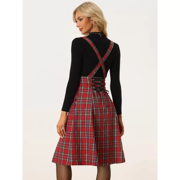 Allegra K Plaid Overall Dress for Women's Tartan Pinafore Suspender Skirt