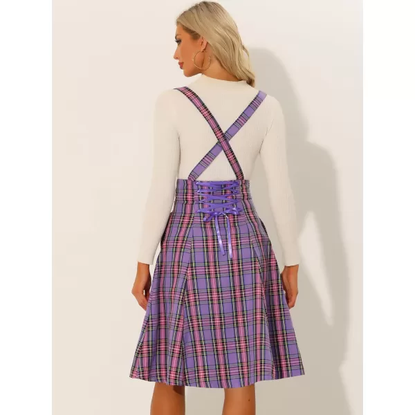 Allegra K Plaid Overall Dress for Women's Tartan Pinafore Suspender Skirt