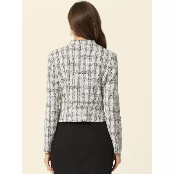 Allegra K Vintage Tweed Jackets for Women's Stand Collar Business Open Front Cropped Jacket