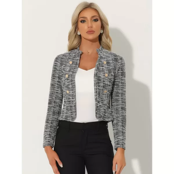 Allegra K Vintage Tweed Jackets for Women's Stand Collar Business Open Front Cropped Jacket