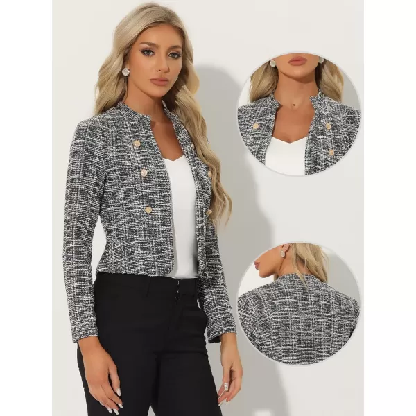 Allegra K Vintage Tweed Jackets for Women's Stand Collar Business Open Front Cropped Jacket