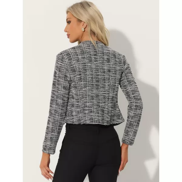 Allegra K Vintage Tweed Jackets for Women's Stand Collar Business Open Front Cropped Jacket