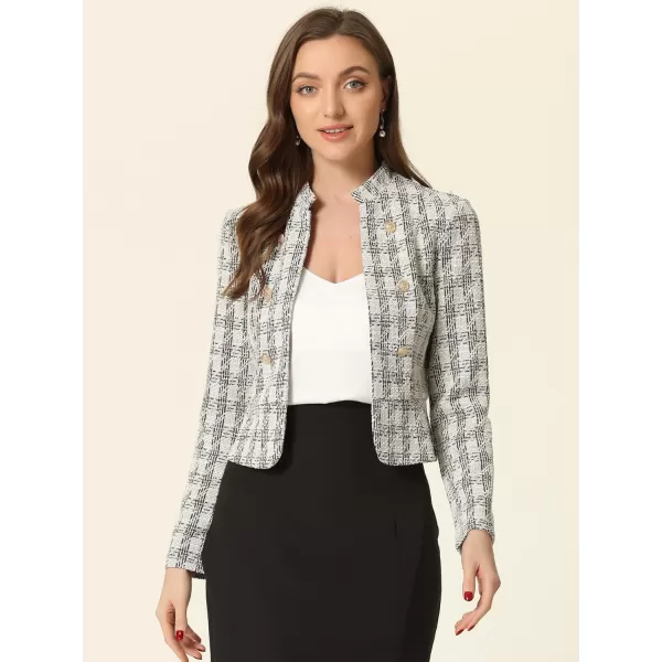 Allegra K Vintage Tweed Jackets for Women's Stand Collar Business Open Front Cropped Jacket